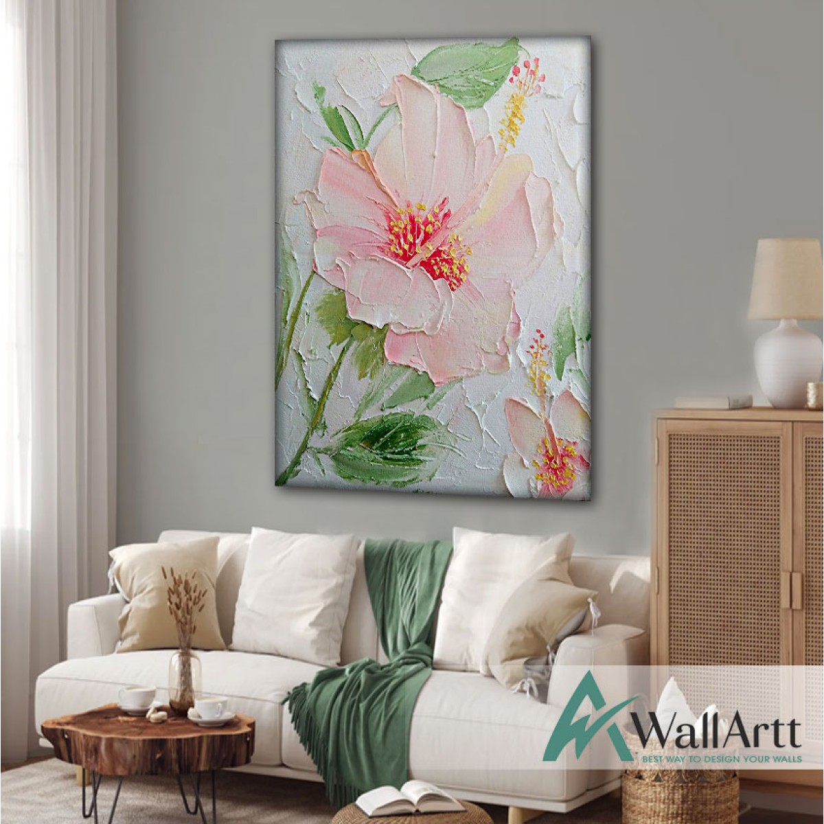 Baby Pink Flower 3d Heavy Textured Partial Oil Painting